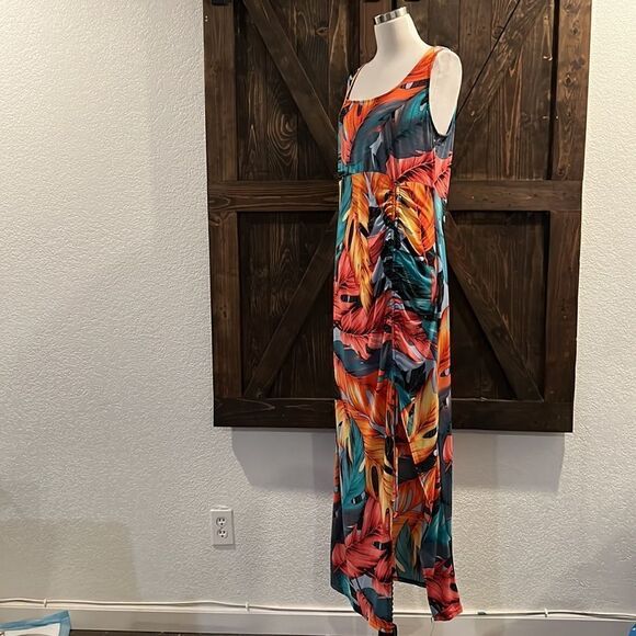 Colorful Print Scoop Neck Sleeveless Bodycon Beach, Long Dress stretches 1XL - Picture 7 of 10